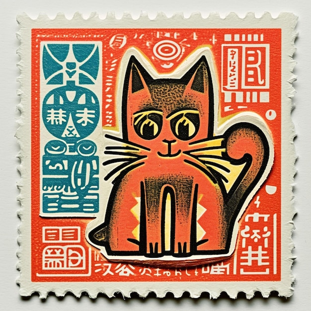 Un sello postal japonés al estilo del grabado en lino de Popart