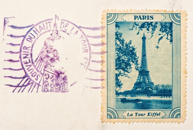 sello vintage con la Torre Eiffel de París