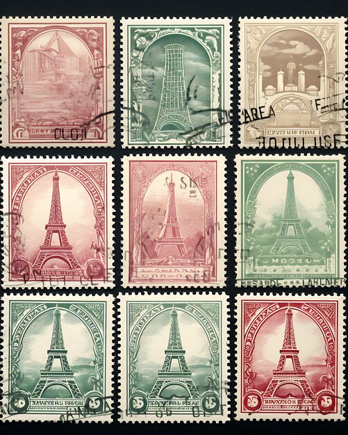 El sello vintage de la Torre Eiffel de París