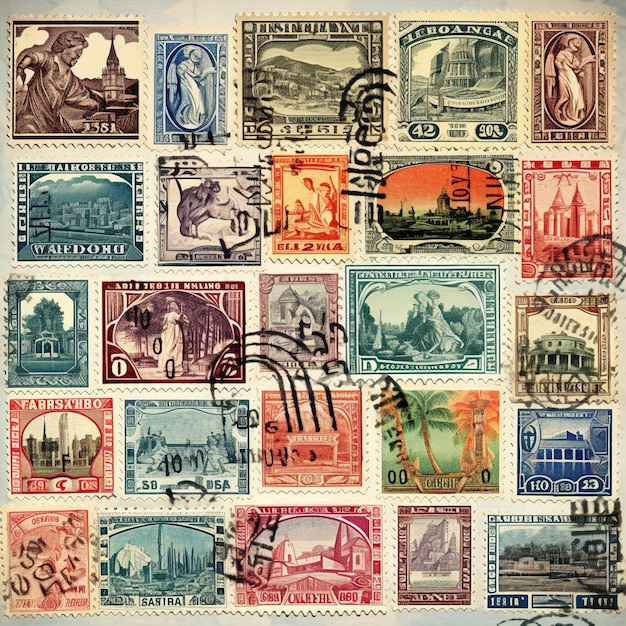 Sellos postales sentimentales Una mezcla de sellos postales antiguos