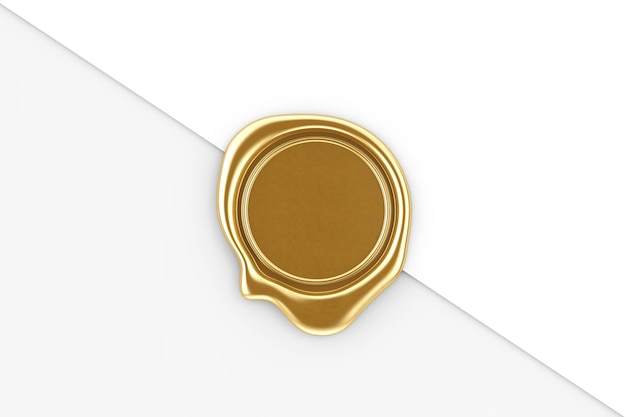 Selo de cera de ouro com espaço em branco para seu projeto em um fundo de papel branco. Renderização 3D