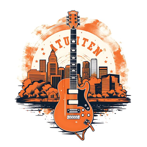 Selo do Festival de Música de Austin City Limits com rabiscos monocromáticos laranja Col Clipart Arte de camiseta