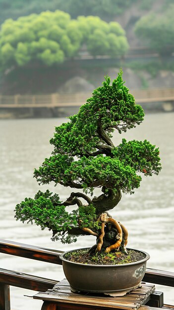 Foto seltsame schöne bonsai-zierpflanze im topf