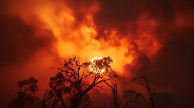 Foto seltsamer roter rauch nächtliche wolken und der mond launisch gotisch generative ki