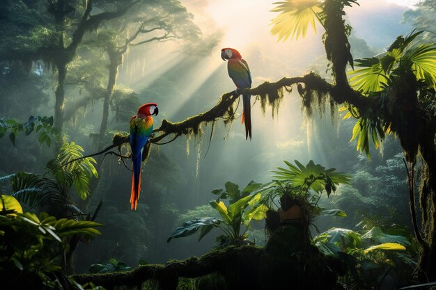 La selva amazónica Una vibrante sinfonía de flora y fauna en un entorno brumoso