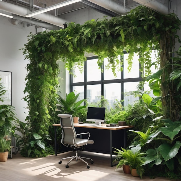 selva cubierta en la oficina con vides y plantas