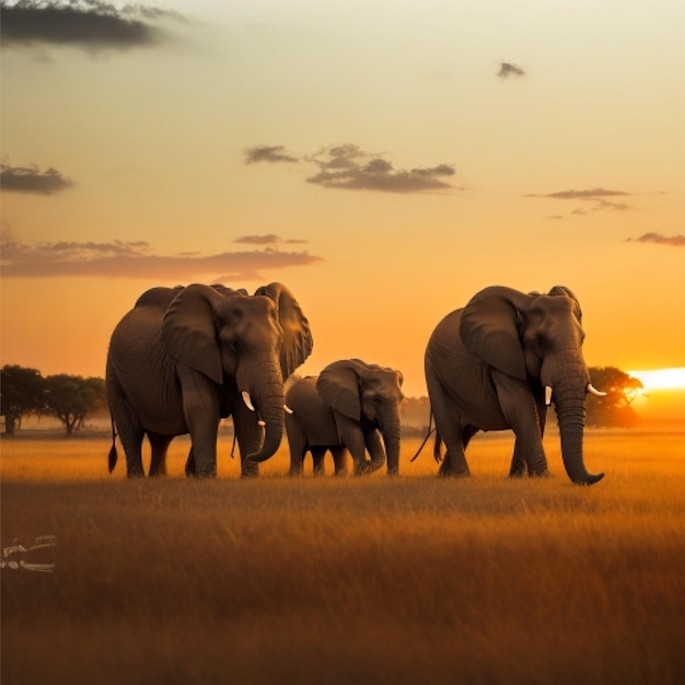 Foto selva família de elefantes caminhando de manhã cedo mara savana