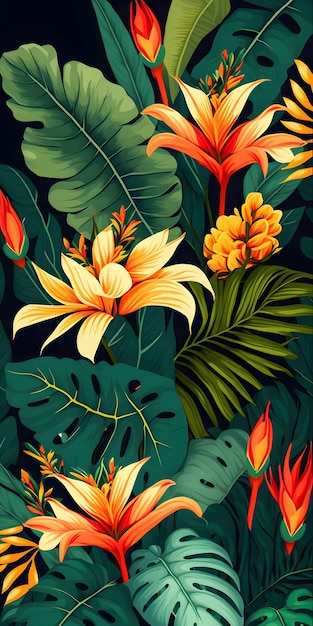 Foto selva floral conjunto patrón ilustración plano colorido diseño moda hojas