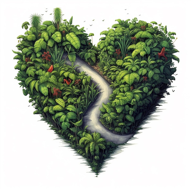 Selva o bosque en forma de corazón Estanque en forma de corazón en un bosque tropical Día de San Valentín Naturaleza