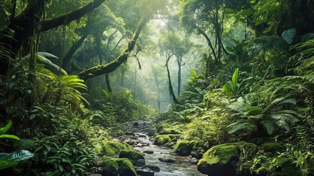 Selva profunda de ia generativa e floresta tropical do sudeste asiático