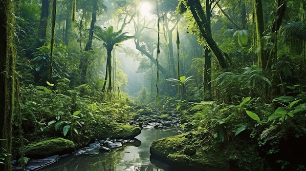 Selva profunda de IA generativa e floresta tropical do Sudeste Asiático