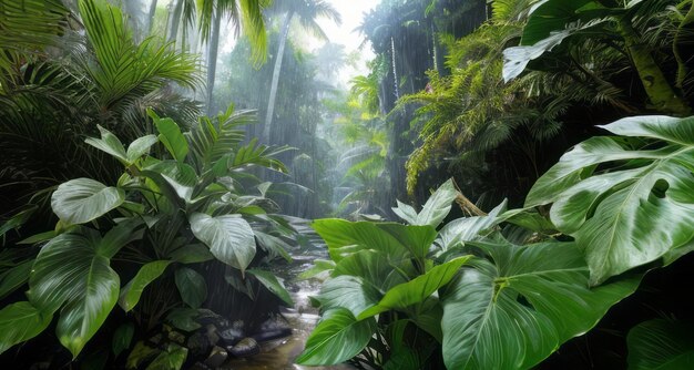 selva tropical com rio floresta de crescimento antigo