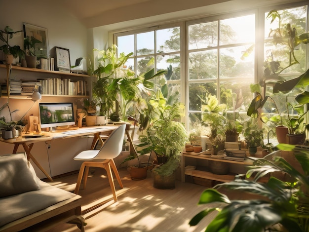 Selva urbana en el interior de la sala de estar con muchas plantas