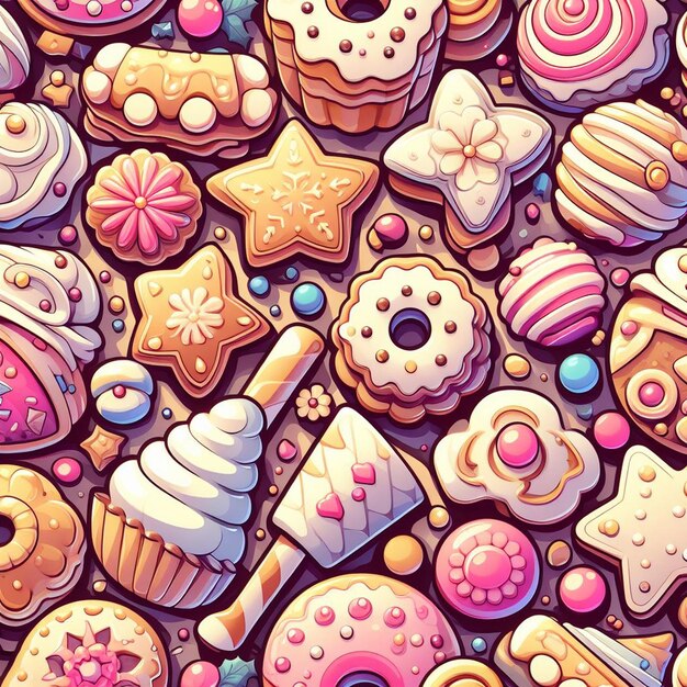 Foto sem costura biscoitos deliciosos padaria muffin bolo bolos arte vetorial ilustração ícone foto papel de parede