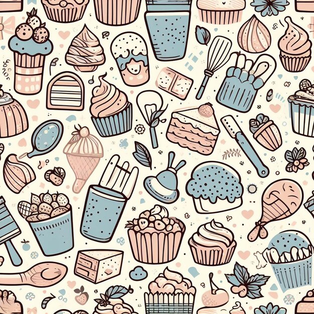 sem costura biscoitos deliciosos padaria muffin bolo bolos arte vetorial ilustração ícone foto papel de parede