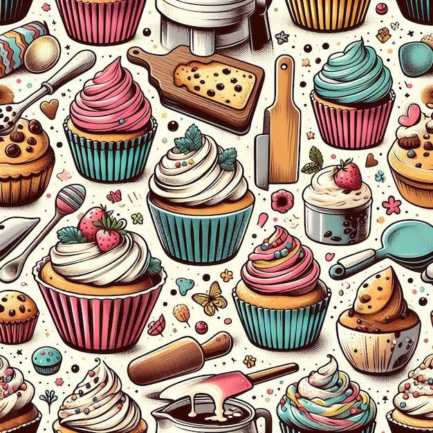 Foto sem costura biscoitos deliciosos padaria muffin bolo bolos arte vetorial ilustração ícone foto papel de parede