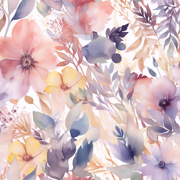 Sem costura elegante padrão aquarela de lindas flores