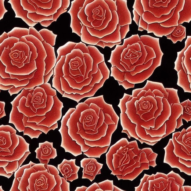 Sem costura padrão floral com rosas vermelhas em fundo preto