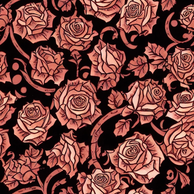 Sem costura padrão floral com rosas vermelhas em fundo preto