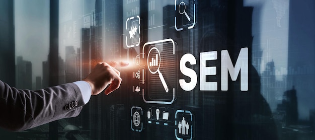 SEM Search Engine Optimization Marketing Ranking Tráfego Website Tecnologia Comunicação Conceito