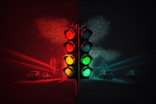 Foto semáforo interseção de luz vermelha de todas as cores feita por aiinteligência artificial