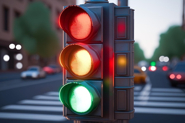 Un semáforo con las luces verde y amarilla encendidas