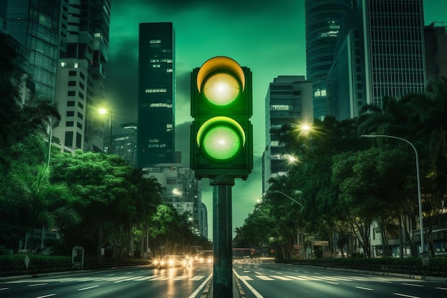 Foto un semáforo que está en una calle con una luz verde en él