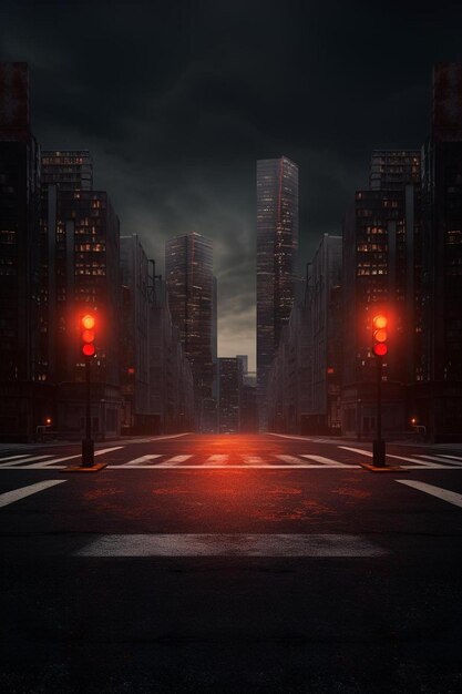 un semáforo rojo por la noche con una luz roja en el medio