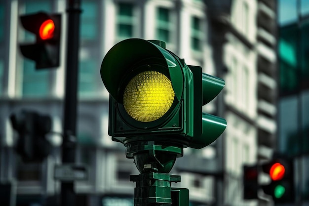 Foto un semáforo verde con una luz amarilla en él