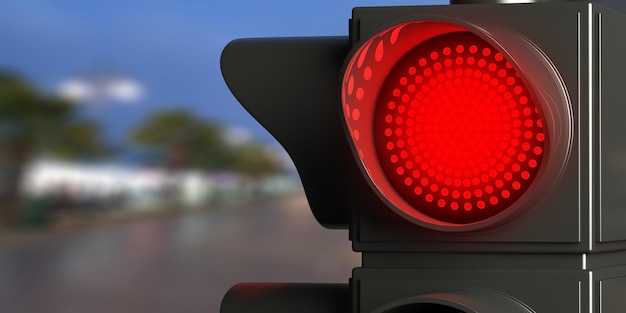 Semáforos vermelhos na ilustração 3d do espaço da cópia do fundo da rua borrada