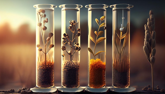 Sementes de plantas em tubos de ensaio para pesquisa genética Laboratório de Análise de Commodities Agrícolas