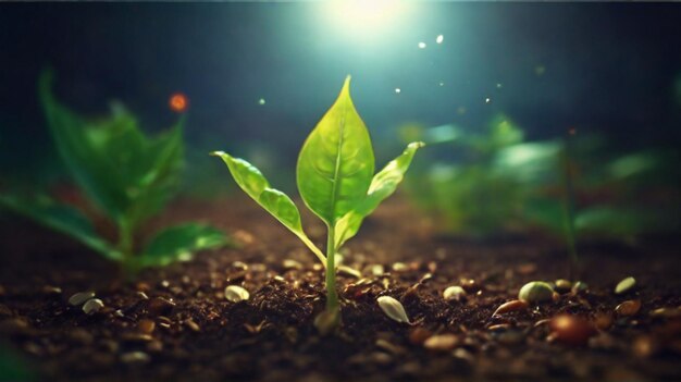 Foto sementes planta verde jovem crescendo à luz do sol imagem