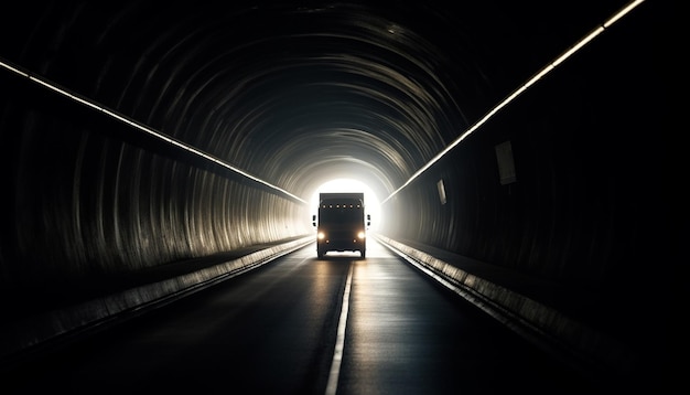Semi-caminhão acelera no trânsito entregando carga à noite gerada por IA