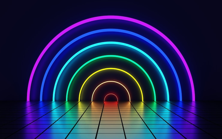 Semicírculos multicolores en forma de arco iris de fondo abstracto 3D Render