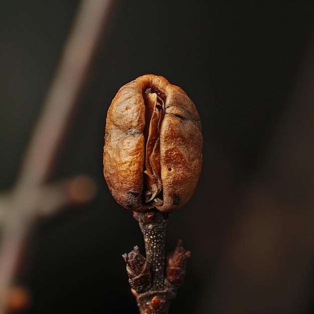 Semilla de café en una rama de árbol a principios de la primavera Macro