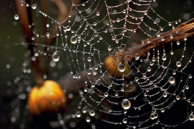 Semillas de diente de león atrapadas en una telaraña