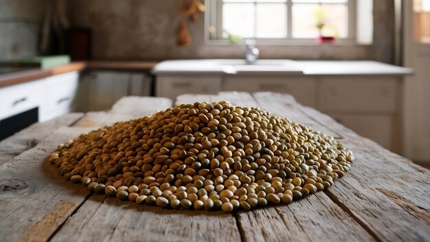 Foto semillas de frijol mung en un fondo de madera en la cocina