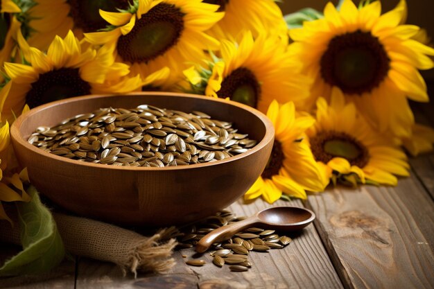 Semillas de girasol orgánicas en un cuenco