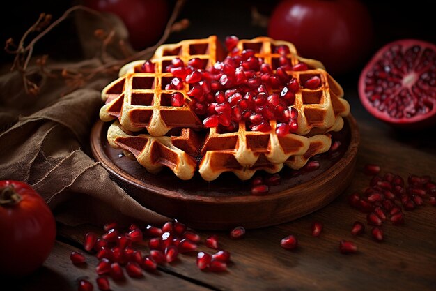 Semillas de granada en un waffle de frutas