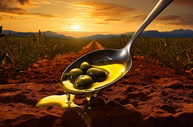 Semillas de oliva aceite de oliva en una cuchara