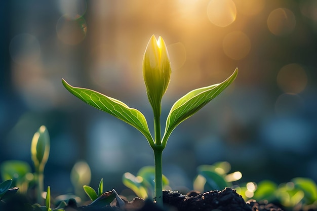 Foto las semillas de las plantas germinan a la luz del sol