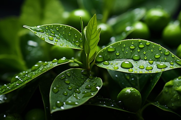 Semillas regordetas en medio de hojas verdes revelan el vibrante arte de la naturaleza