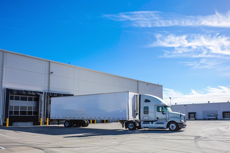 Semitruck estacionado en el almacén