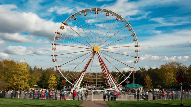 É sempre divertido ver uma roda gigante alta quando se aproxima do parque em feriados cheios de pessoas felizes.