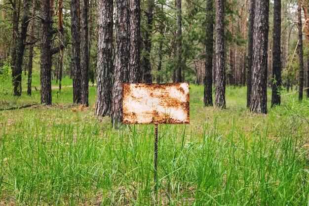 Señal de advertencia en el bosque