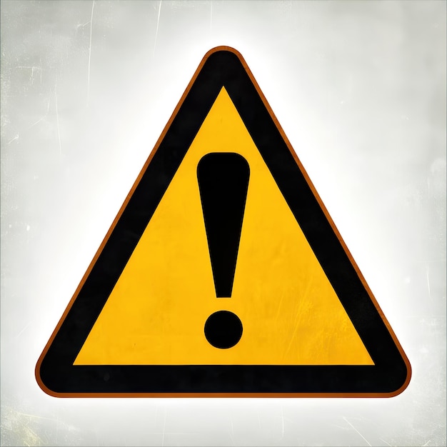 Foto señal de advertencia triangular amarilla y negra con signo de exclamación para alertar de posibles peligros