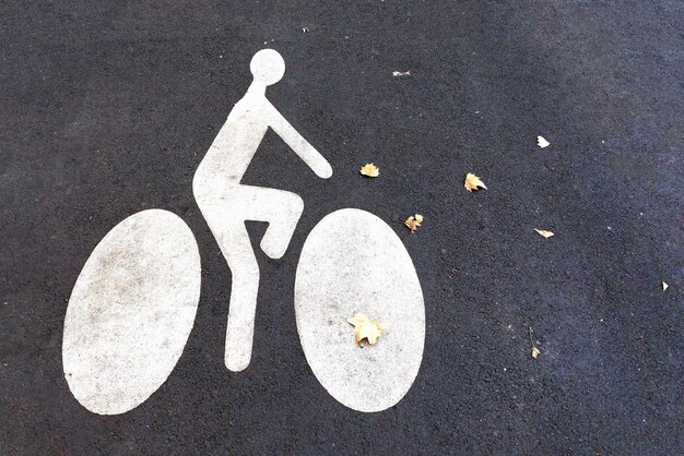 Señal de bicicleta pintada en la carretera