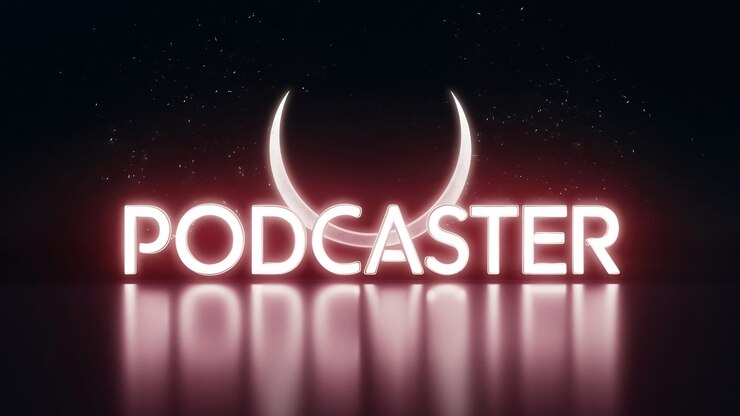 Foto señal de neón de podcast sobre fondo oscuro