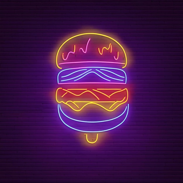 Foto señal de neón retro de hamburguesa señalización de luz eléctrica brillante