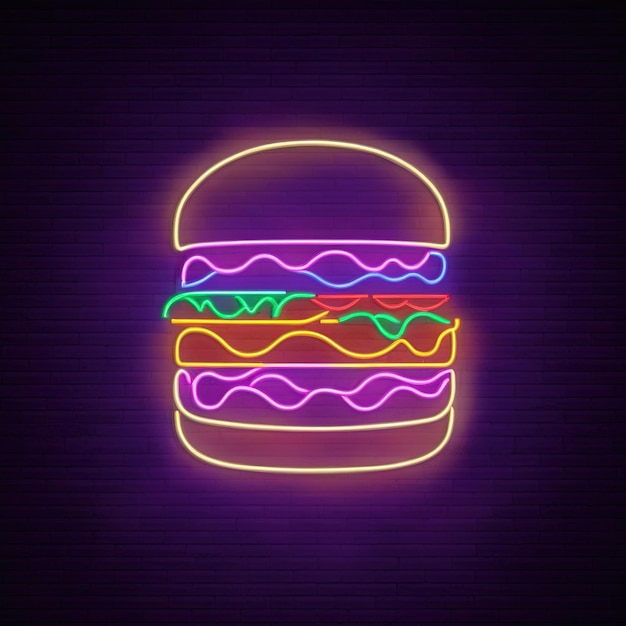 Señal de neón retro de hamburguesa señalización de luz eléctrica brillante